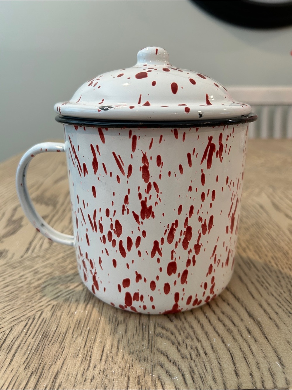 Vintage splattered Enamelware canister with Lid